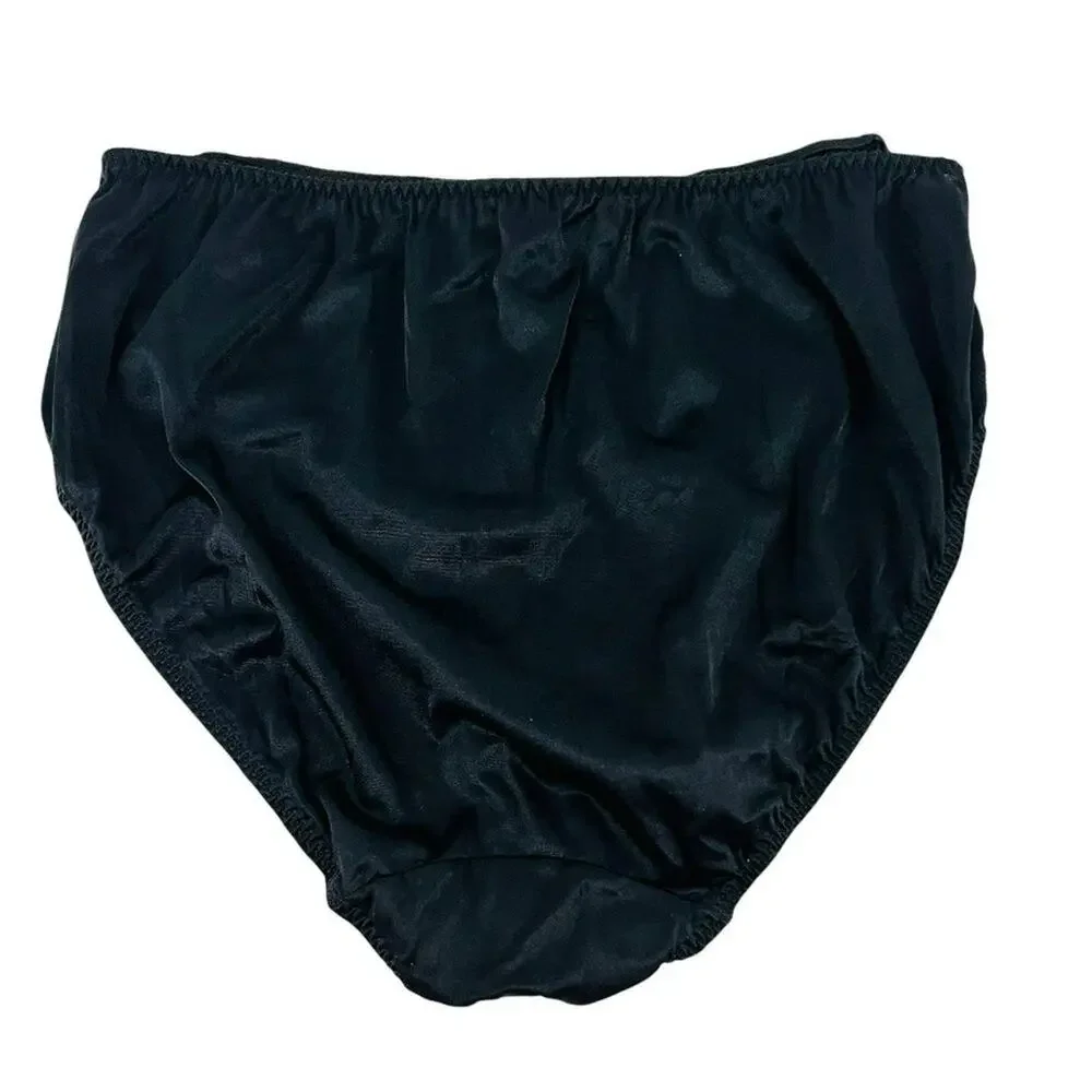 Vintage USA Black Sheer Inky Black Nylon Lace Panty Brief Womens 44/46